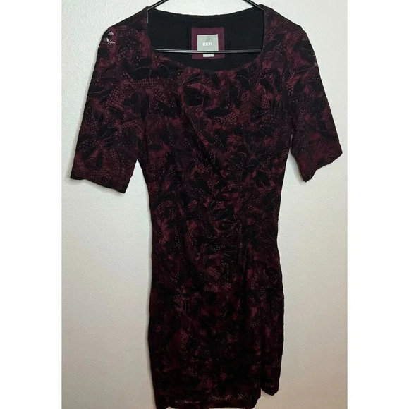 Anthropologie Maeve Velvet Burnout Dress Women's Size 4 Ruched Half Sleeve - Picture 2 of 8
